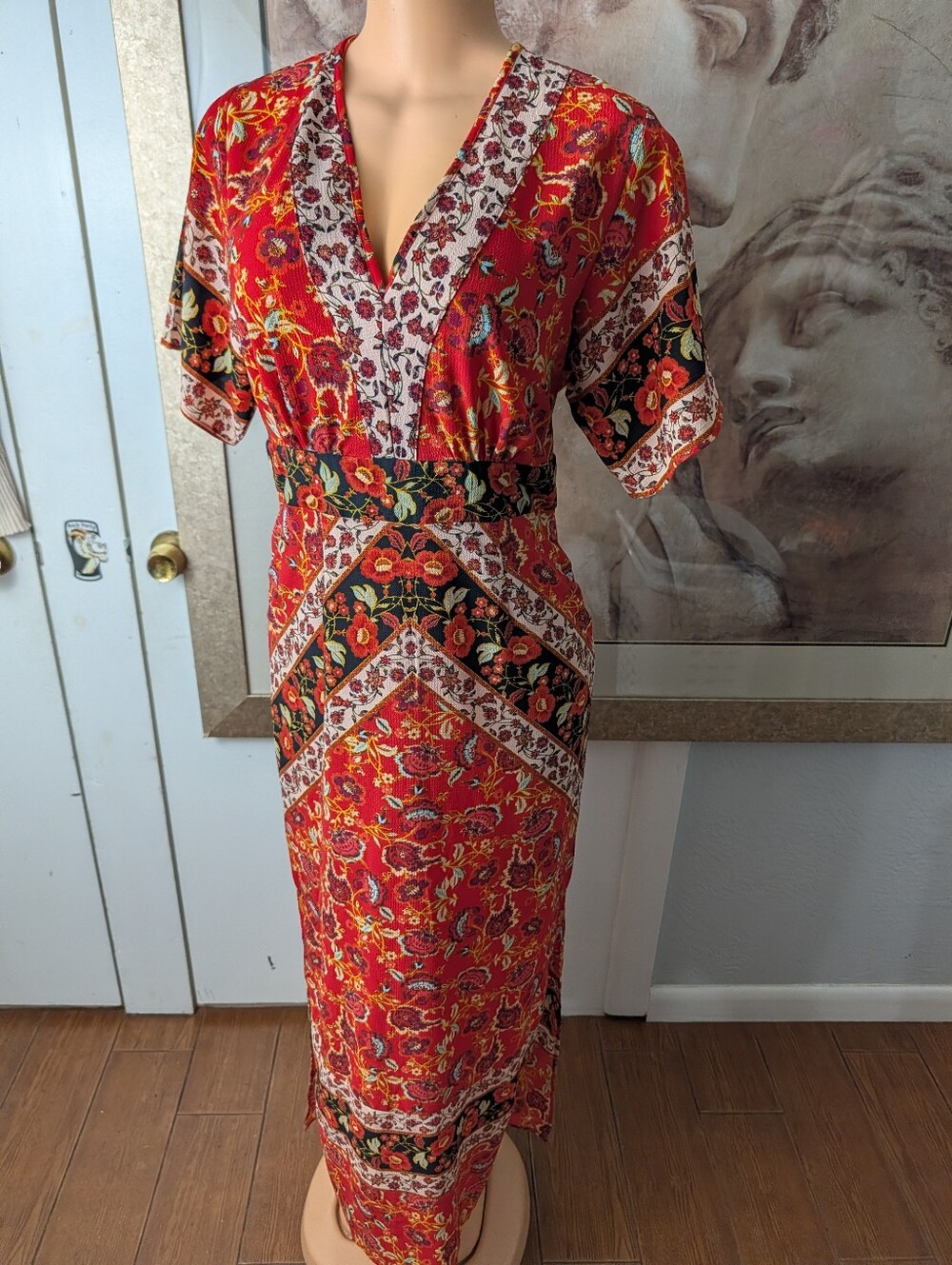 Xhilaration Floral Print V-Neck Maxi Tie Back Dress Size M
